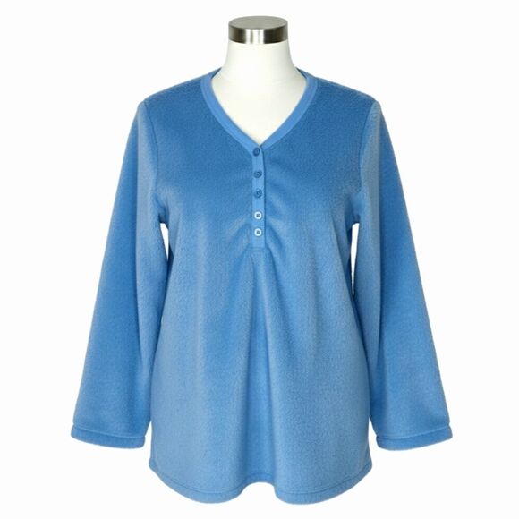 NWOT Mayfair Cobalt Blue Micro-Fleece Henley Pajama Top Sz L - Soft Warm & Cozy! - Picture 4 of 10